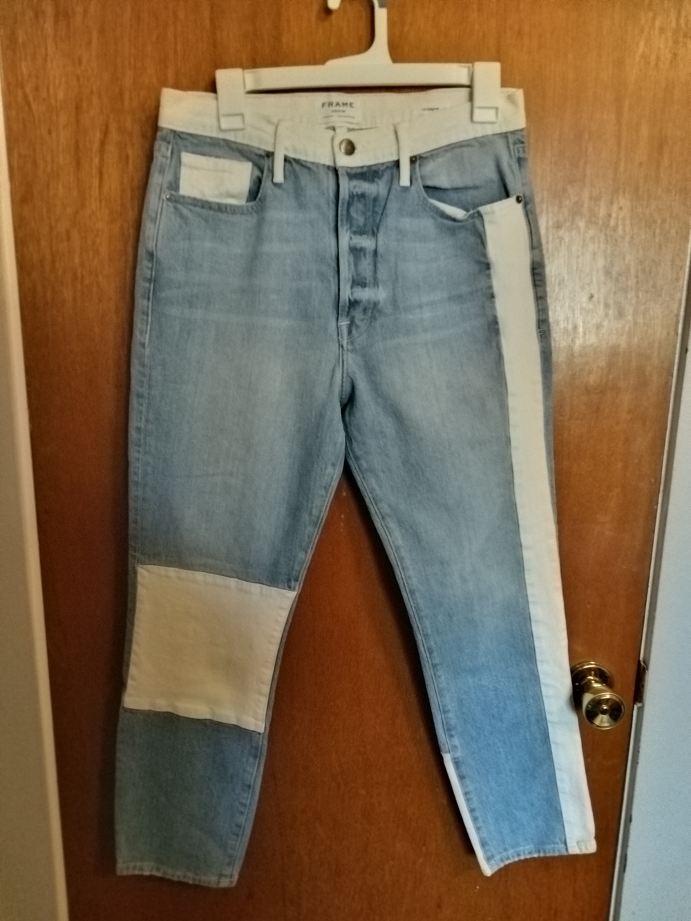 Frame Denim Light Blue Jeans with Cream Side Panels